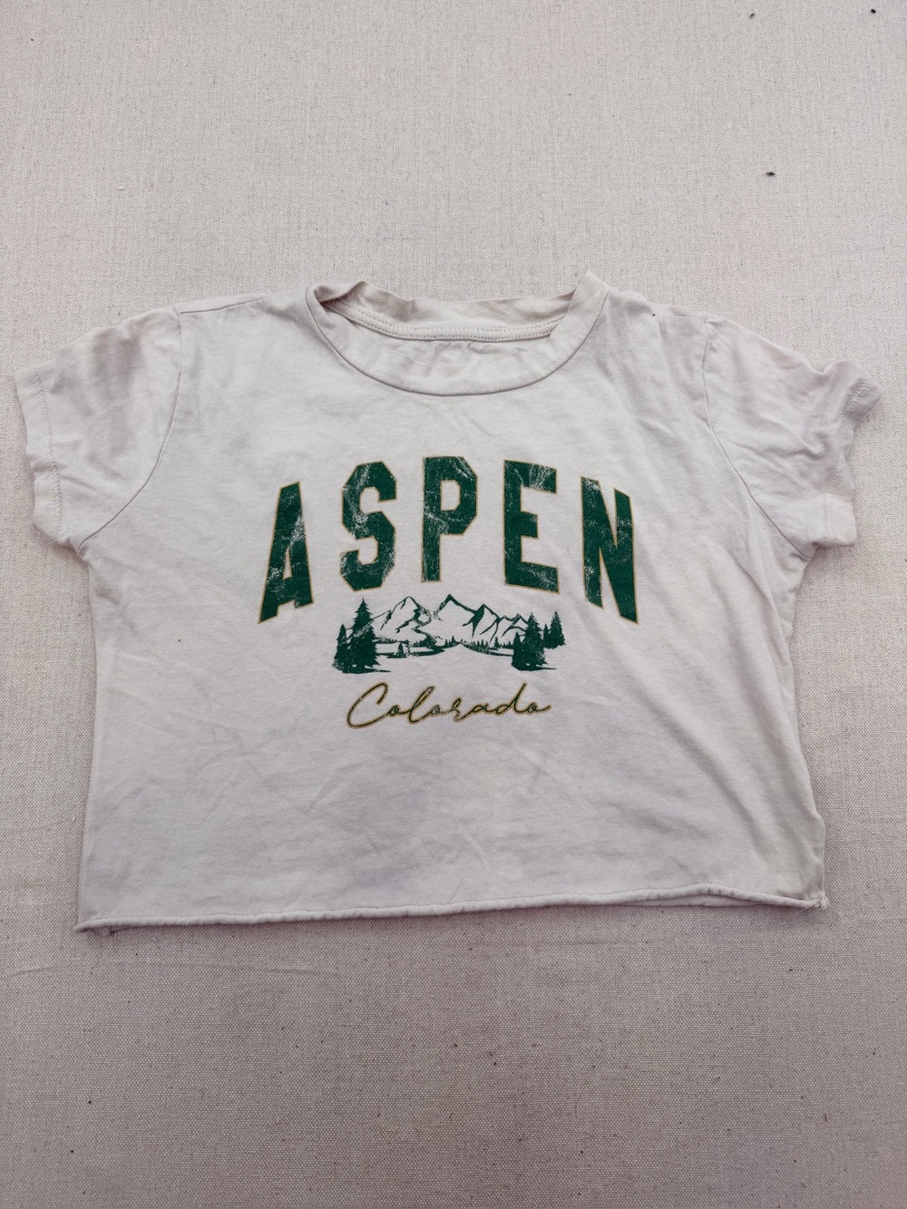White Graphic Cropped with Green Aspen Print